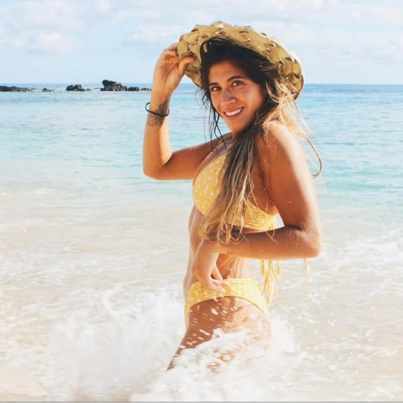 Midori ‘Mia’ Mele Vegan Padded Cup Tie Back Swimsuit Top in Floral Yellow sz Sma - Picture 4 of 7